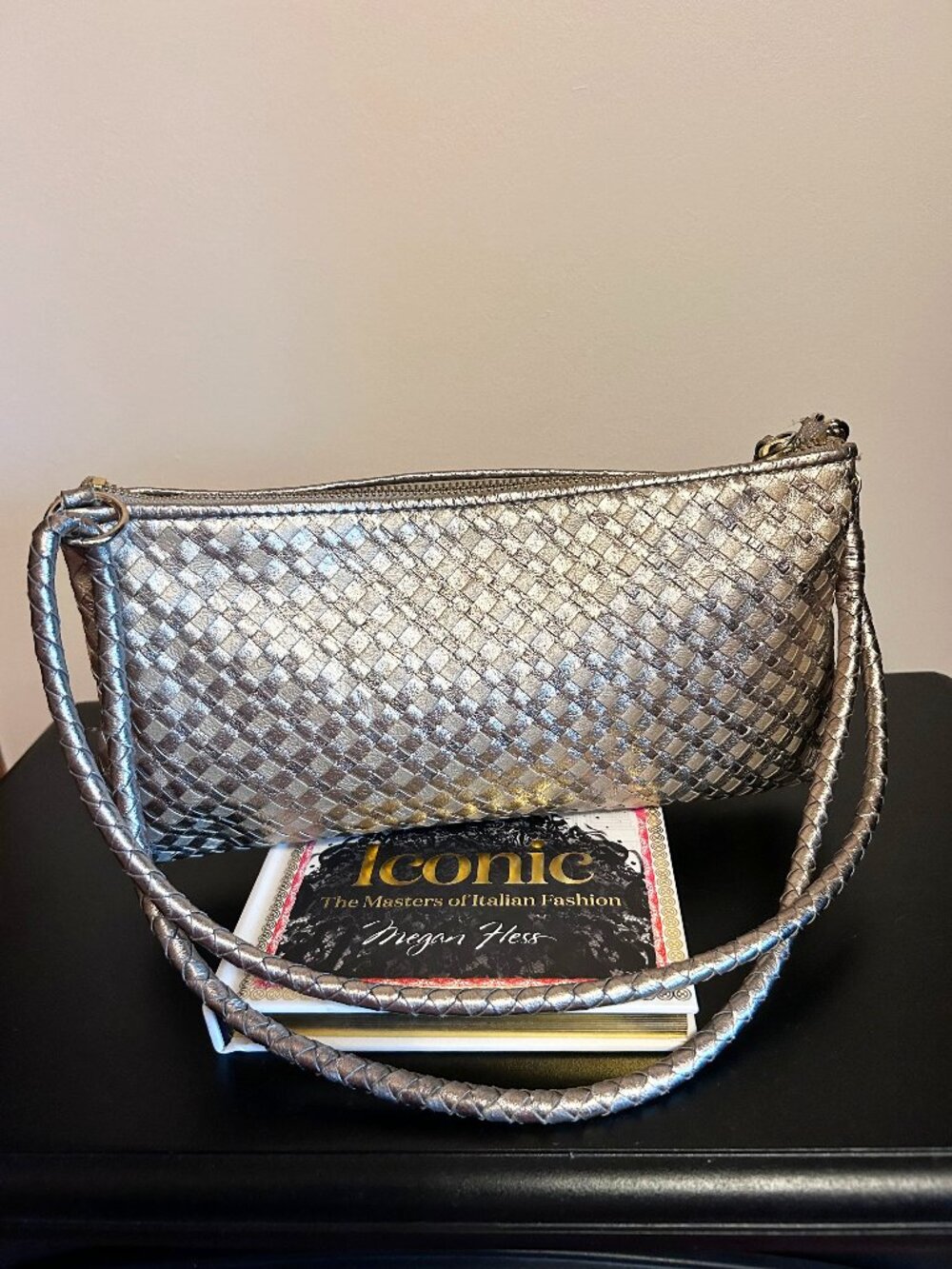 Elliott Lucca Gold Woven Leather Handbag Detachable Braided Strap
